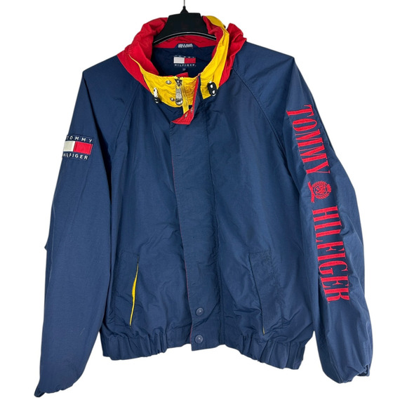 Vtg 90s Tommy Hilfiger Spell Out Flag on Sleeve Full Zip Hooded Jacket XXL *Flaw - Picture 13 of 13